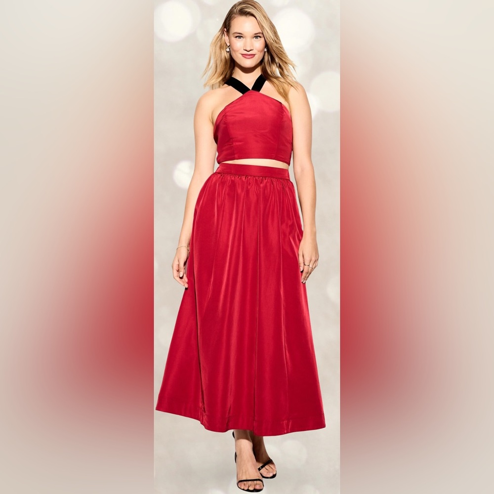 NWTS🌹THE OCCASION XL🌹ELITE LINE CRIMSON RED TAFFETA FIT & FLARE TOP SKIRT SET - Picture 4 of 16